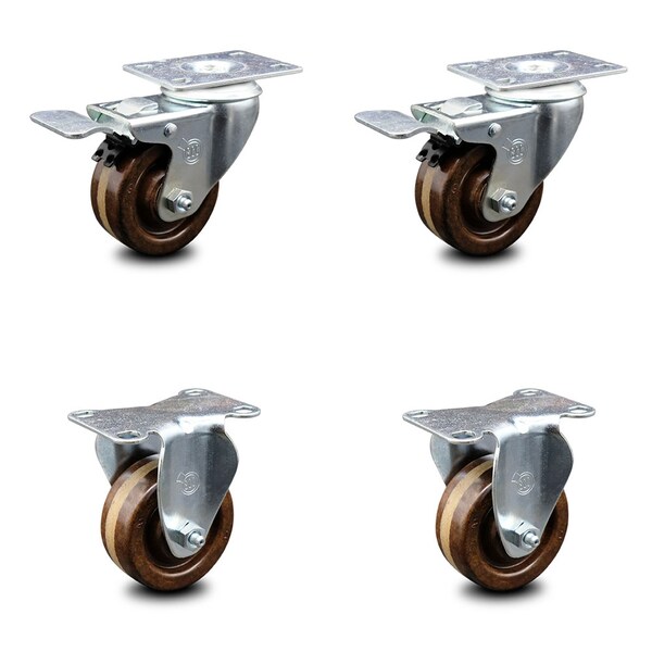 Service Caster 3 Inch High Temp Phenolic Swivel Top Plate Caster Lock Brakes 2 Rigid SCC, 2PK SCC-TTL20S314-PHSHT-2-R-2 - main